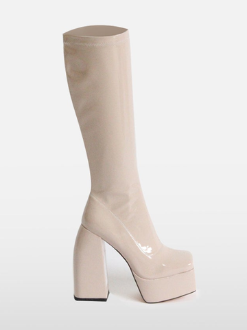 Сапоги на толстой платформе и высоком каблуке выше колена